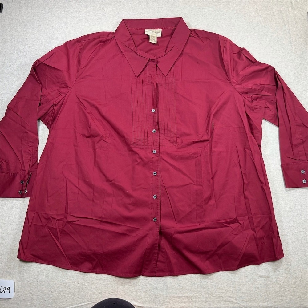 Very Veranesi Dress Shirt Womens 36W Burgundy Button Front Tuxedo‎ Pintuck
